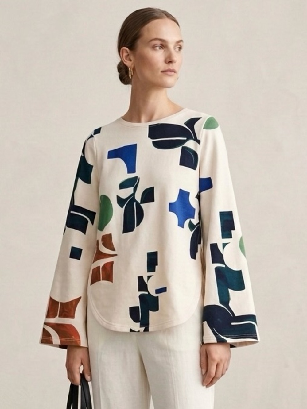 H&M Studio 2018 Long-Sleeve  sweatshirt with Multicolor Abstract Print Size 6